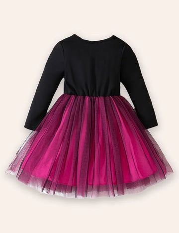 فستان شبكي بأكمام طويلة وطبعة هيكل عظمي للهالوين